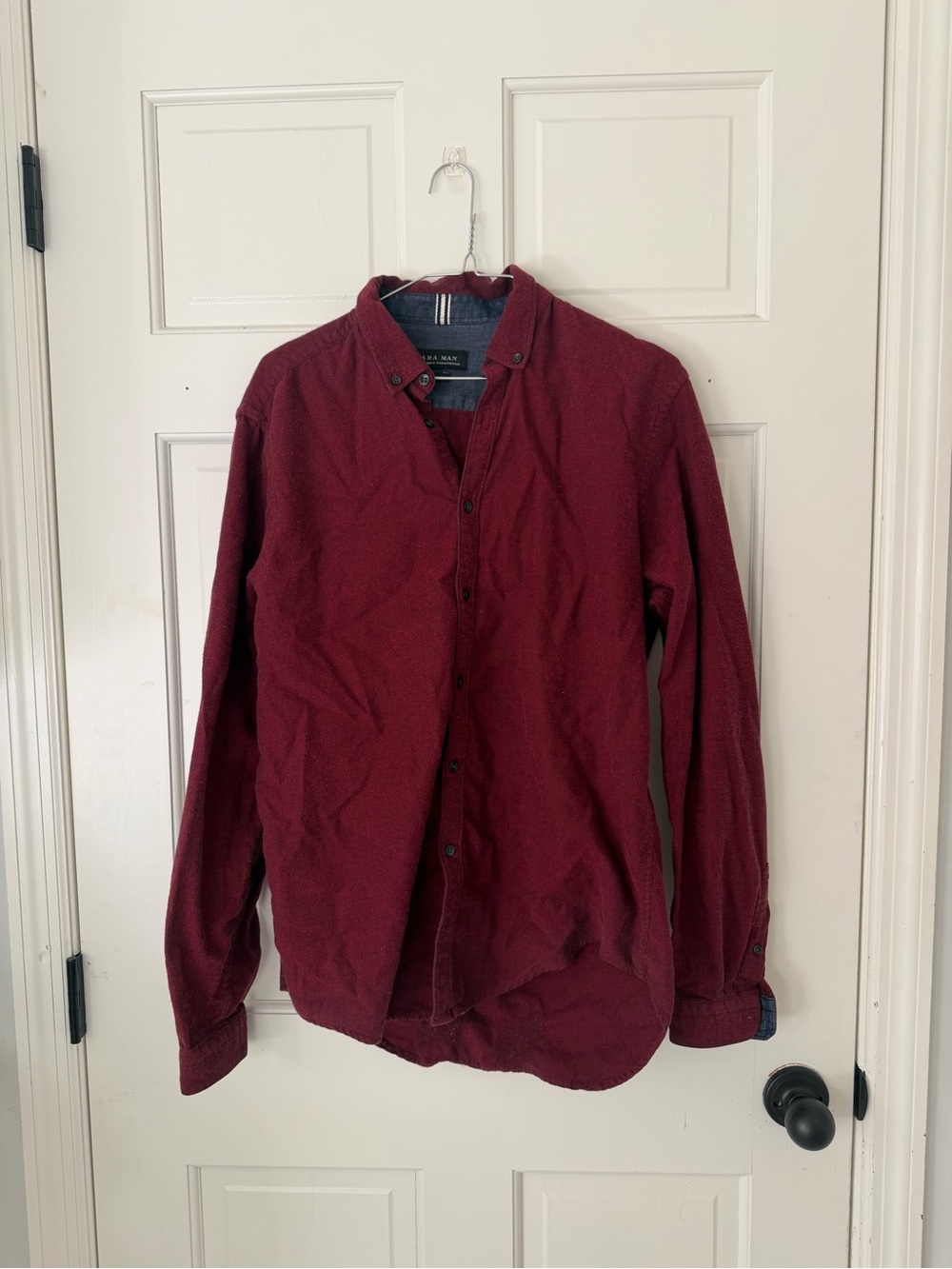 Zara Men's Deep Burgundy Button-Down Shirt Jacket